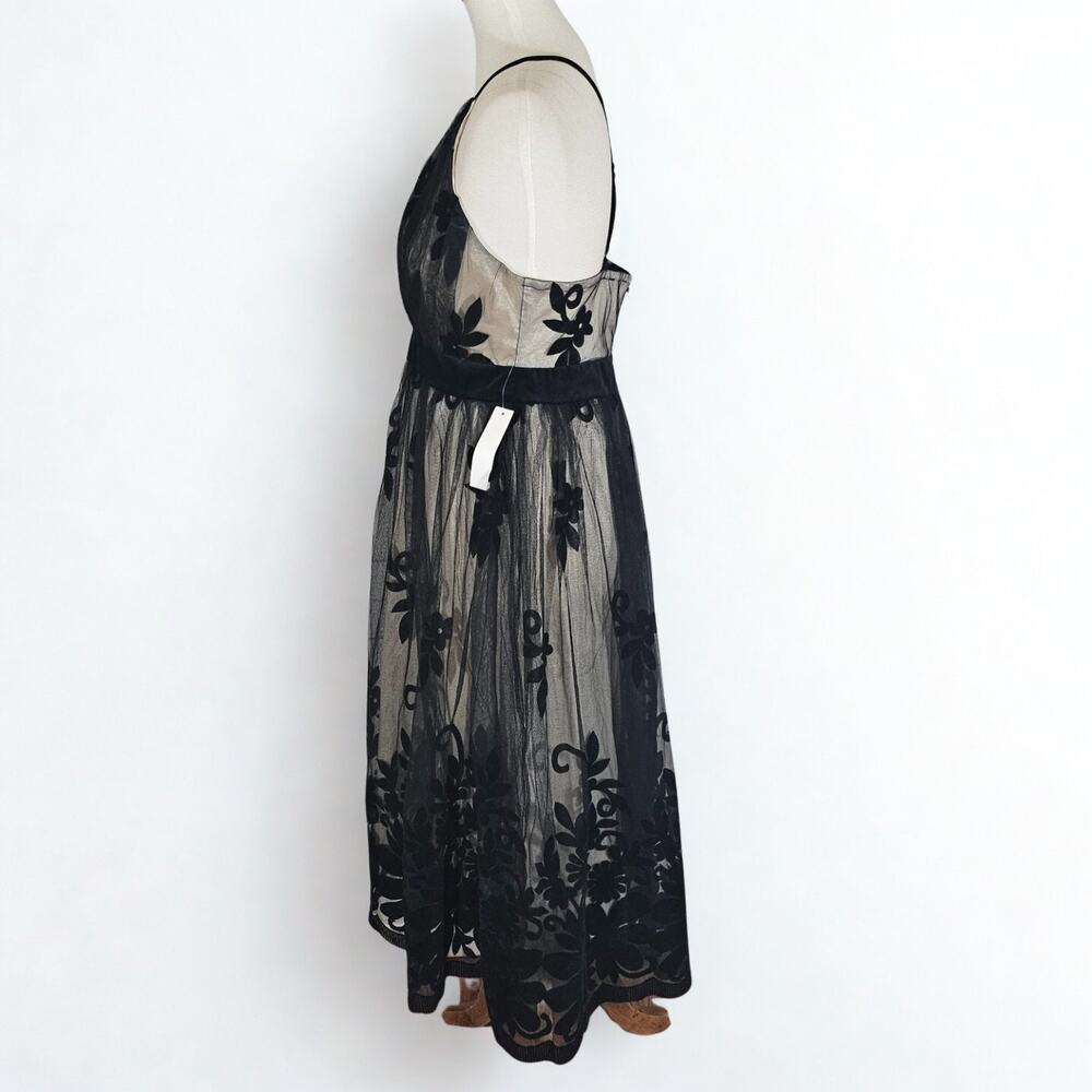 Venus Black and Nude Tulle Midi Dress - Picture 4 of 8